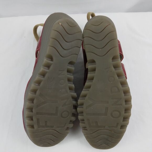 Fly London YOWN Dark Red Wedge Peep Toe Sandals Lace Up  Womens Size 38 US 7.5 8 - Picture 15 of 16